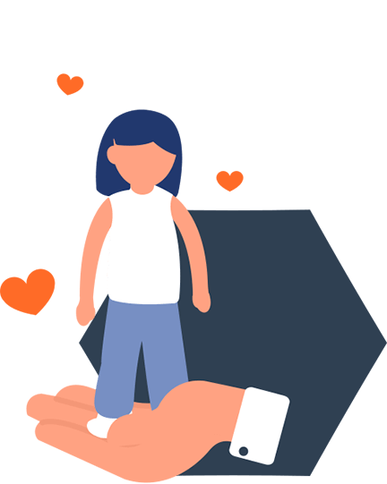 Person on top of a palm with hearts around.